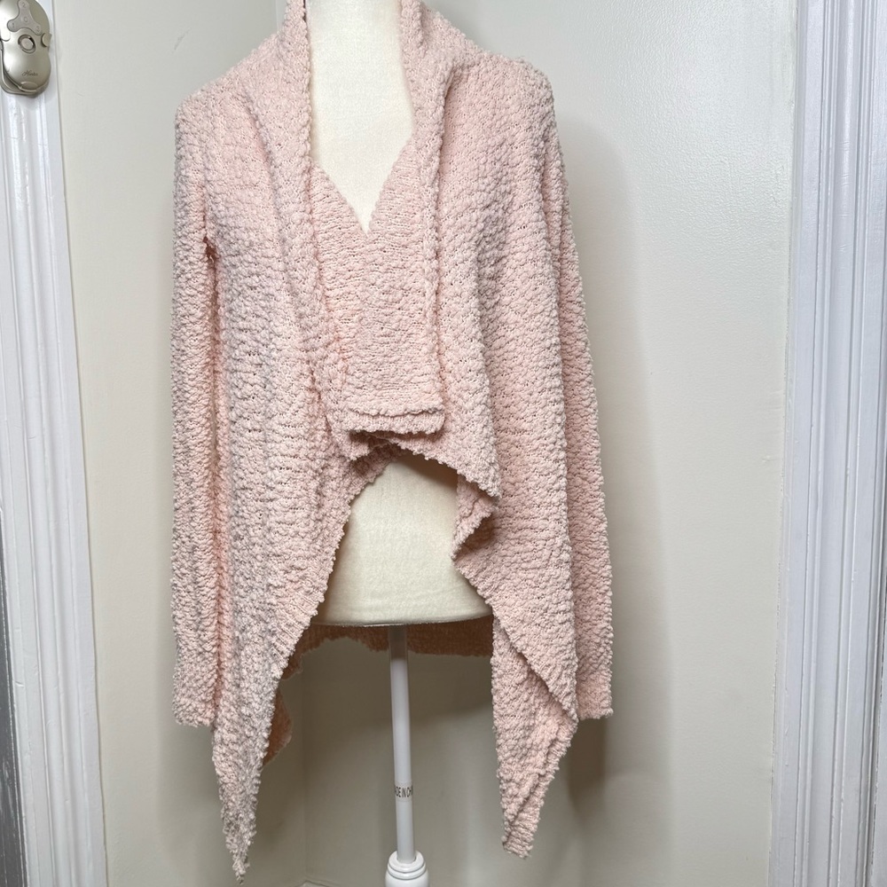 Adam Levine Open Front Waterfall Cardigan Sweater Size XS Light Pink Chunky Knit